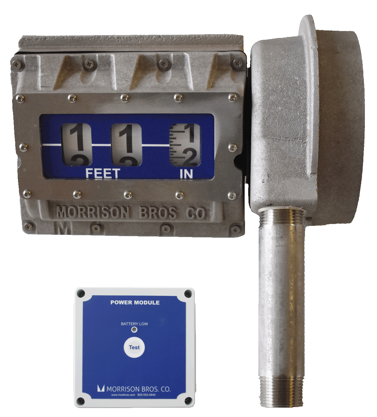 Mechanical tank top gauge with level alarm relay output and standard float for horizontal and vertical tanks, featuring easy installation and calibration.