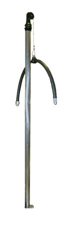 Hose retriever assembly with 1" hose clamp and powder-coated pipe.